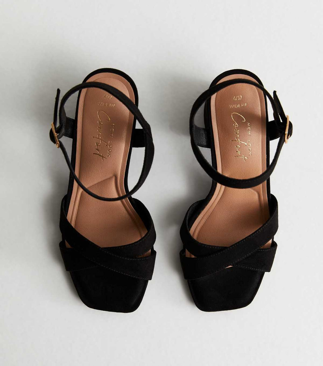 Sandales à talons carrés en velours noir, 2 pièces | New Look