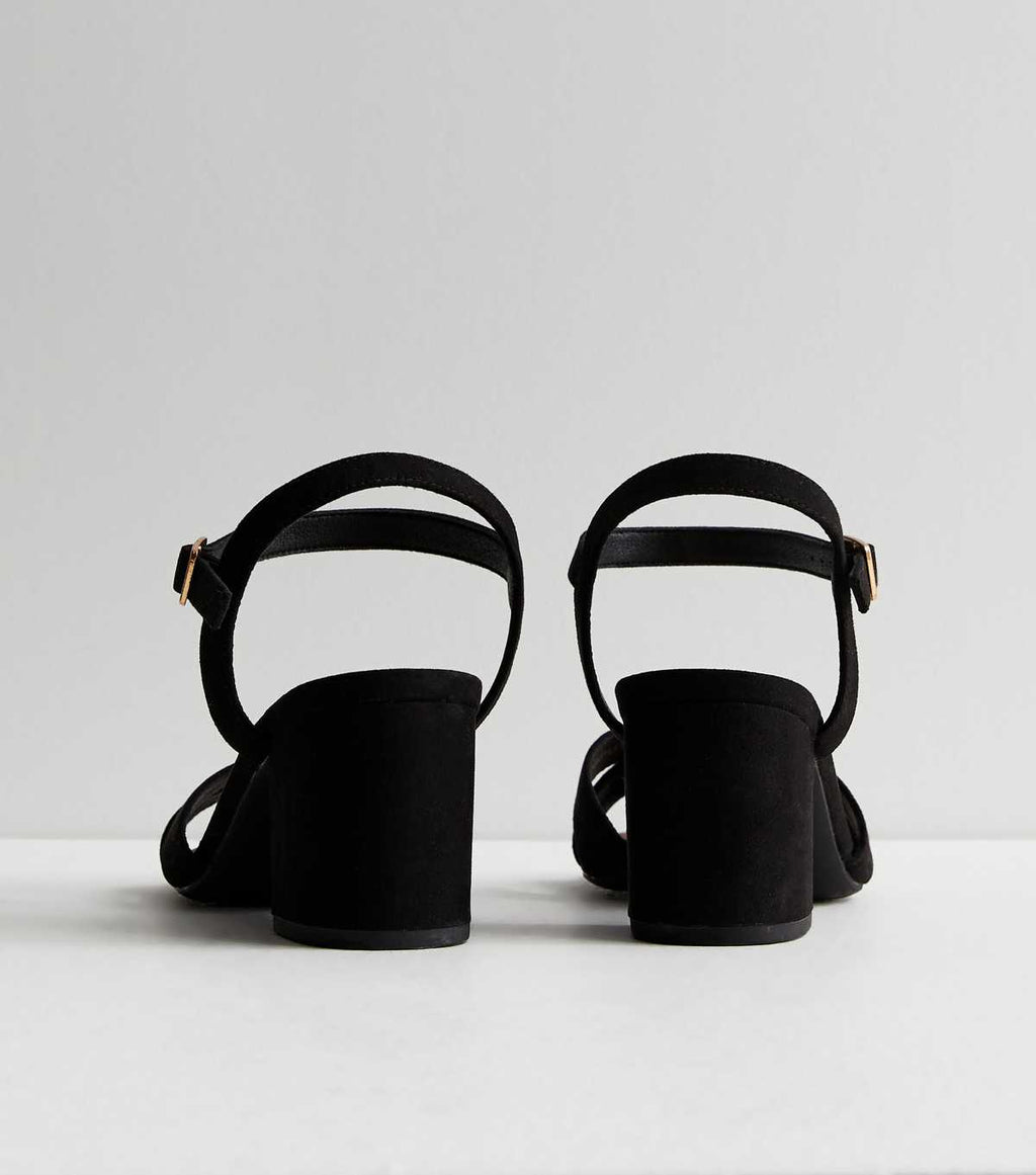 Largeur Ajustement Sandales à Talons Bloc en Velours Noir 2 Pièces | New Look